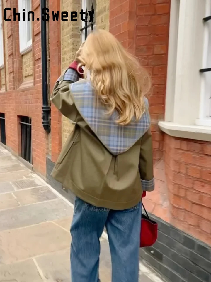 Vintage Plaid Reversible TwoWay Coat Women Oversize Single Breasted Pocket Loose Jacket Aautumn Lady Chic Outwears 251009