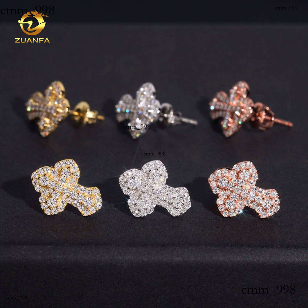 Fashion Men's Screw Back D VVS Moissanite Iced Hip Hop Accessories Sier Cross Earrings