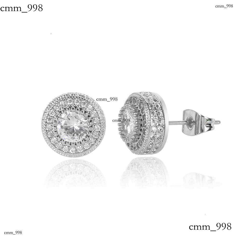 Jewelry Full Dia Round Stud Micro Inlaid Zircon Trendy Personality Hip Hop Men's Earrings