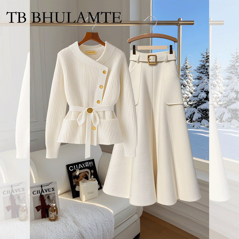 TB BHULAMTE Free Shipping New Designer Clothing 2025 Spring Outfit Set For Women New Korean Style Simple High-end Feel Top Versatile Skirt Two-piece S
