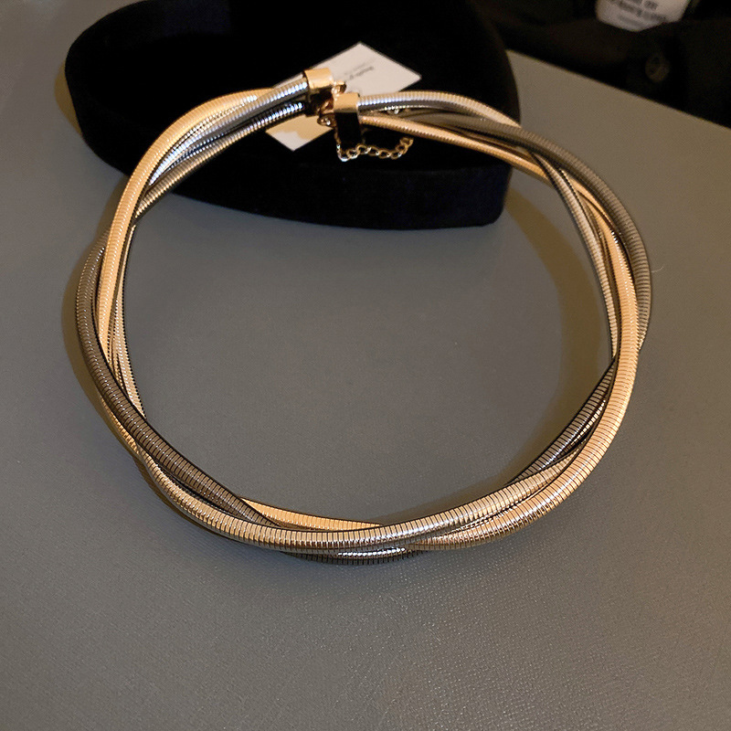 Metal Multi-layer Wrapped Twist Necklace Versatile Minimalist Style Elegant Choker Heavy Craft Design Jewelry Accessories for Women - view 8