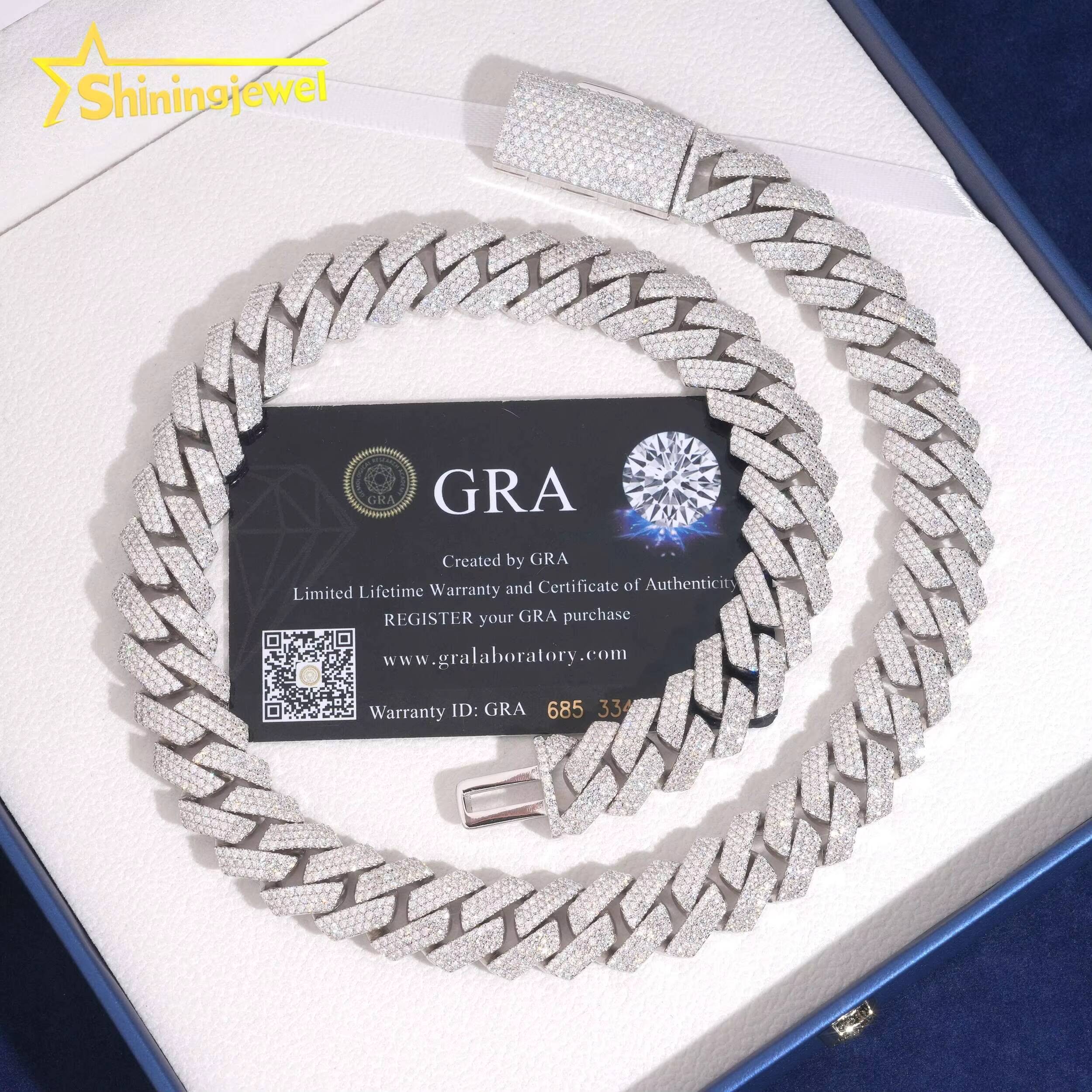 GRA Certificate 15mm 3Rows 925 Silver VVS Moissanite Necklace Iced Out Hip Hop Jewelry Diamond Cuban Link Chain Bracelet