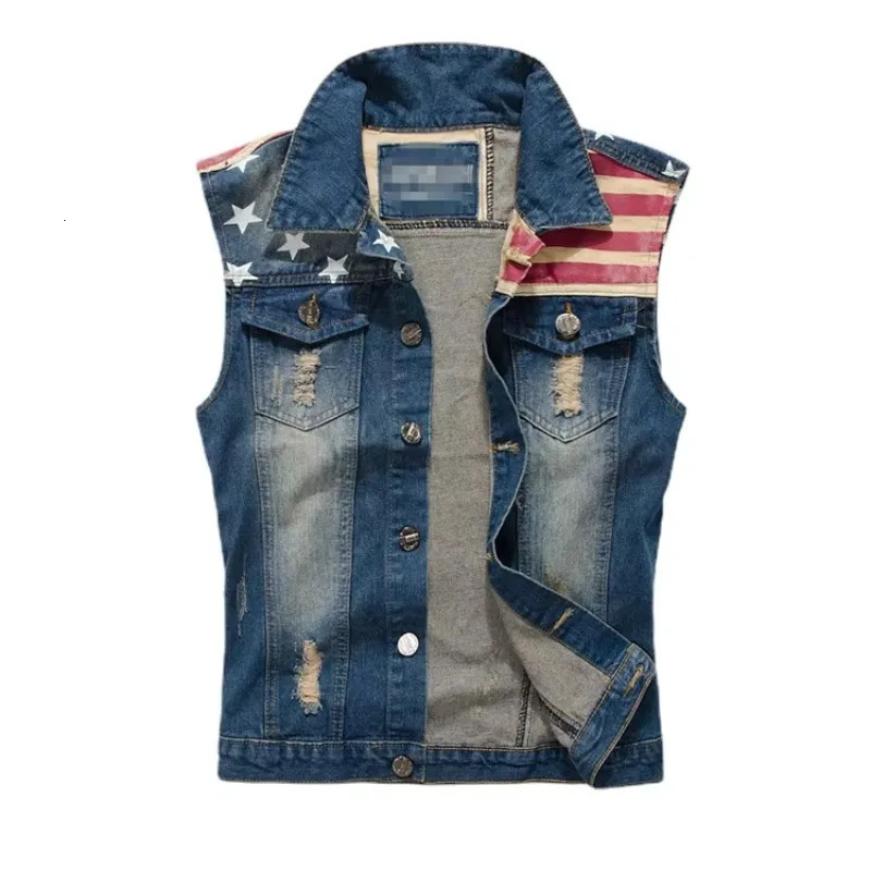 Men Slim Denim Vests Waistcoats Jackets Fashion Male Blue Fit Denim Coats Vests Large Size Punk Style Holes Jeans Vest Size 6XL 251010