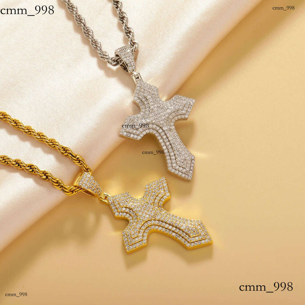 Hip Hop Cross Moissanite chain Pendant Personality Necklace Trendy Full Dia Men's Gold Jewelry