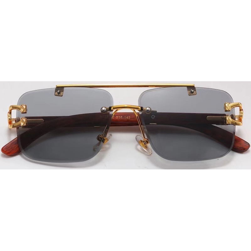 Square Rimless Sunglasses Men Retro Flat Top Double Bridges Metal Frame Men's Sunglasses Luxury Gold Lion Decoration Women Sun Glasses Eyewear