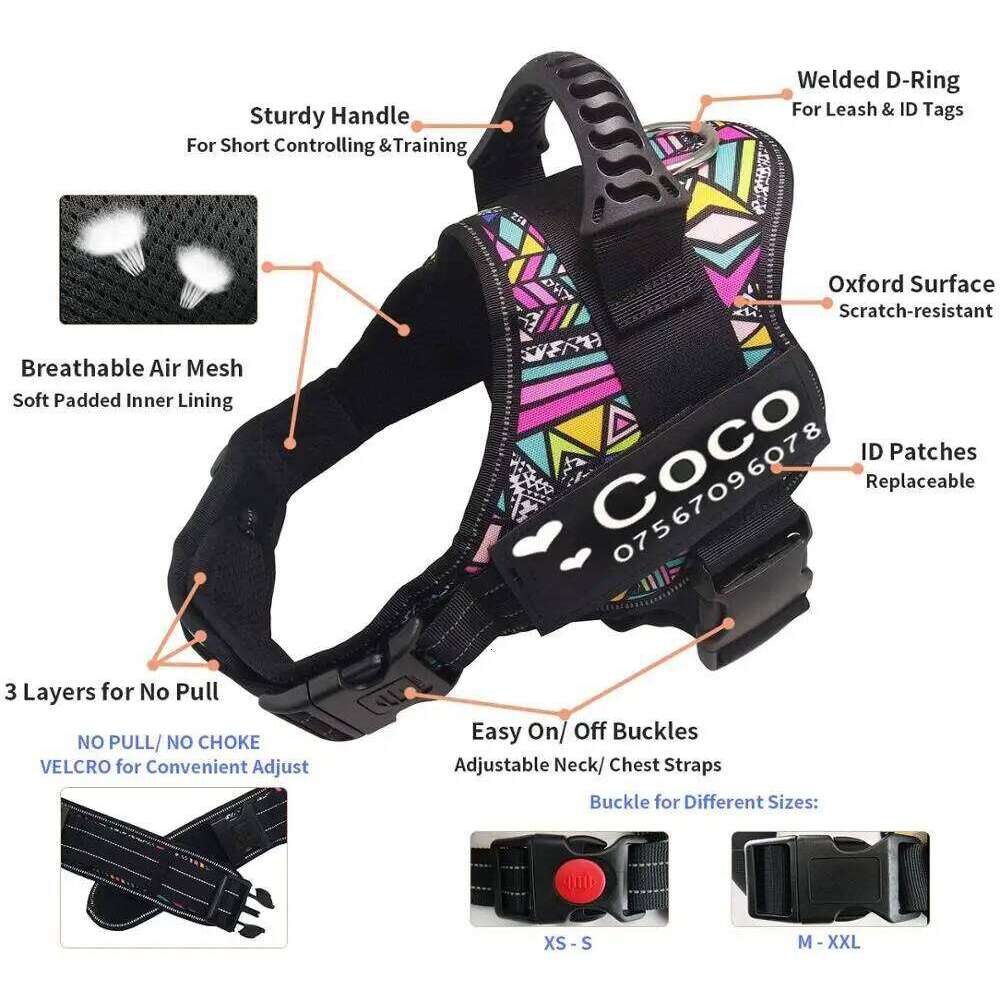 Colorful Harness With Customizable Tags Reflective Collar No Pull Safe Dog Training Walking Climbing Vest Free Shipping