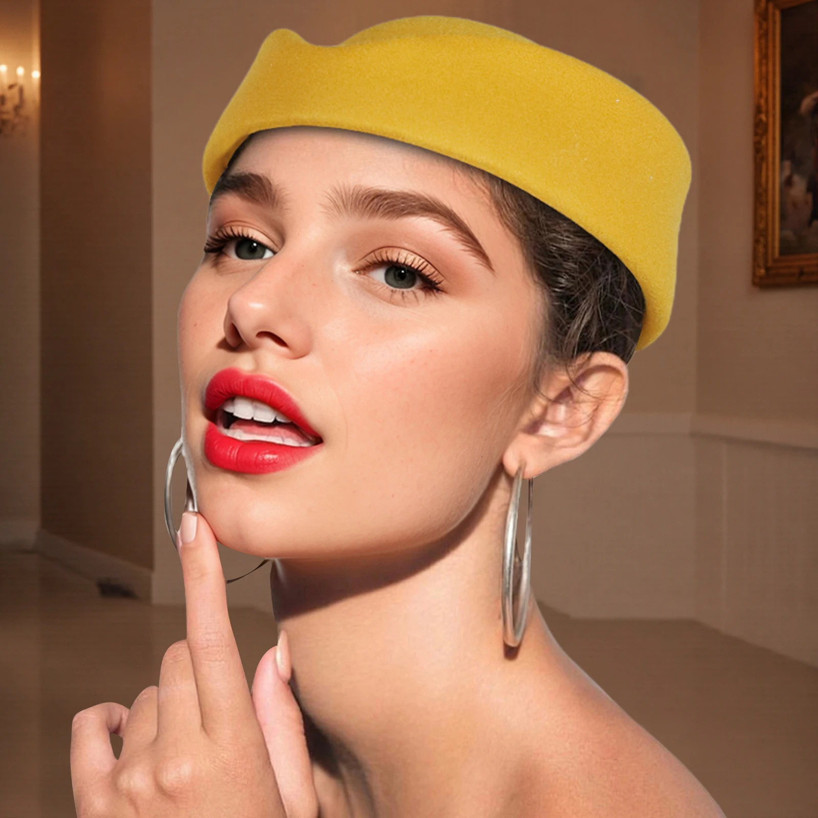 Stewardess Hat Felt Beret Hats for Women Woolen Flight Attendant Hat Pillbox Cap Stewardess Costume Cosplay for Dance Band 251008