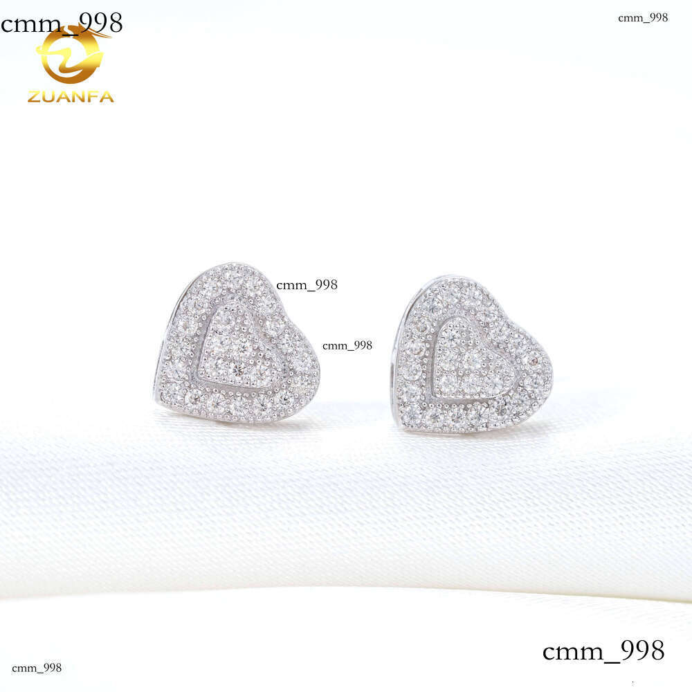 IGI Certified Fashion Heart-Shaped Design Cluster Lab-Grown Pure Sier Iced Lab Screw Back Earrings
