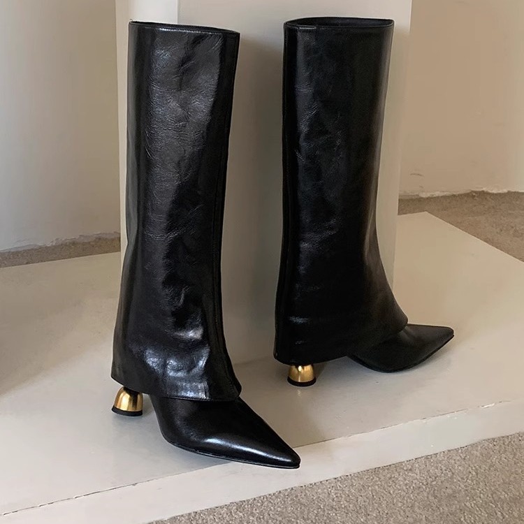 Free shipping designer Boots High quality fashionable thick heeled boots with high heels round headed knight high boots Waterproof