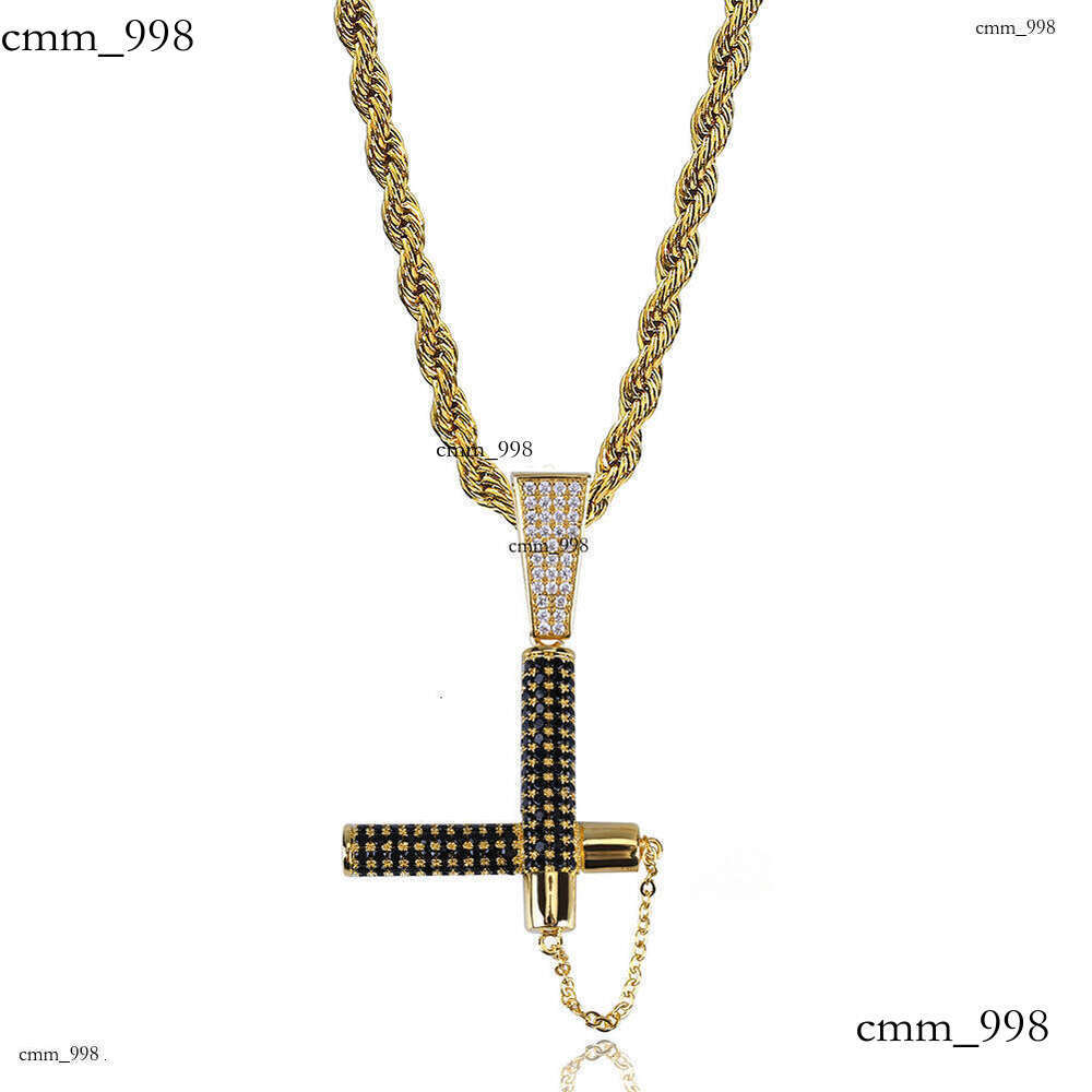 Hip Hop Micro Paved Black Moissanite chain Nunchaku Pendant Men's Trendy Necklace