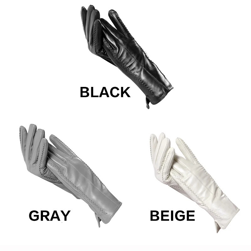 High grade women leather glovesGenuine Leather Light grey warm womens winter mittensSimple sheepskin gloves female2226H 251008