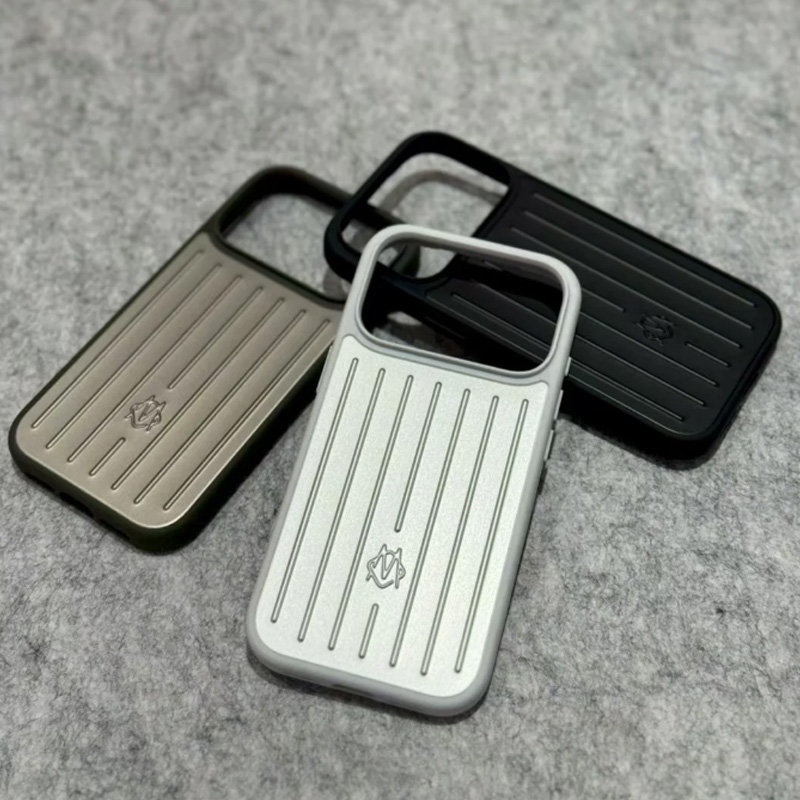 Silver Phone Case Suitcase Designer iPhone Case for Apple iPhone 17 Pro Max 16 15 14 13 Polycarbonate Aluminum Alloy MagSafe Weave Back Cover Coque Funda Titanium