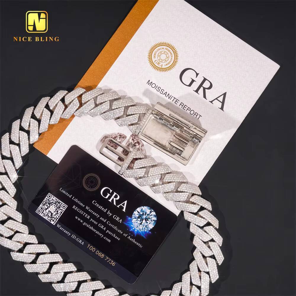 Factory Price Hip Hop Rock Cuban Chain 20mm 925 Sterling Silver Mens Gold Plated VVS Diamond Moissanite Cuban Chain