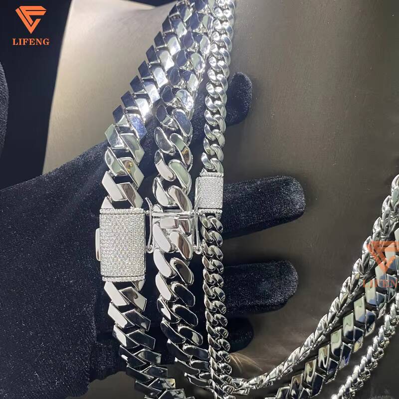 Custom Men Hip Hop 18k Gold Plated Solid 925 Silver Fine Jewelry 14mm 15mm Miami Cuban Link Chain Plain Necklace Without Diamond