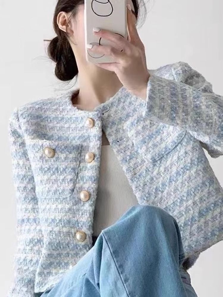 2025 Autumn/Winter design New Women's Short Top Designer Jacket Winter Luxury French Slimming Round Neck Multi functional Social Style Pearl Butt