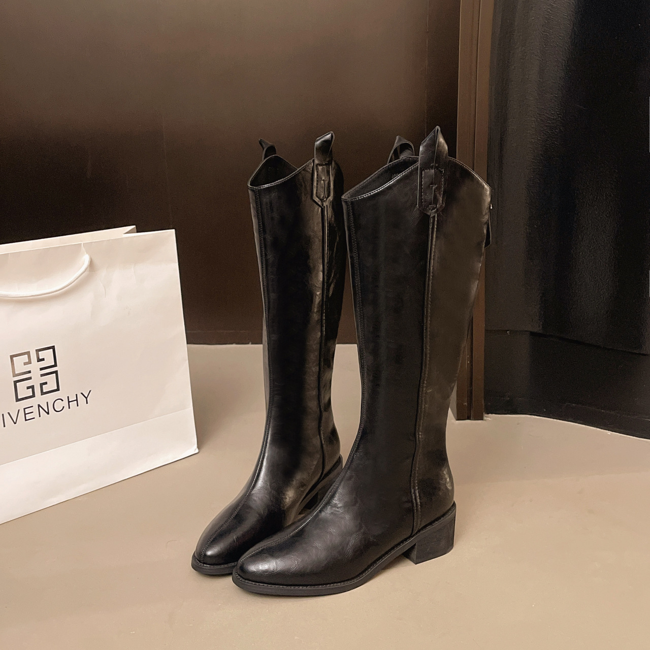 Free shipping designer Boots High quality fashionable thick heeled boots with high heels round headed knight high boots Elegant