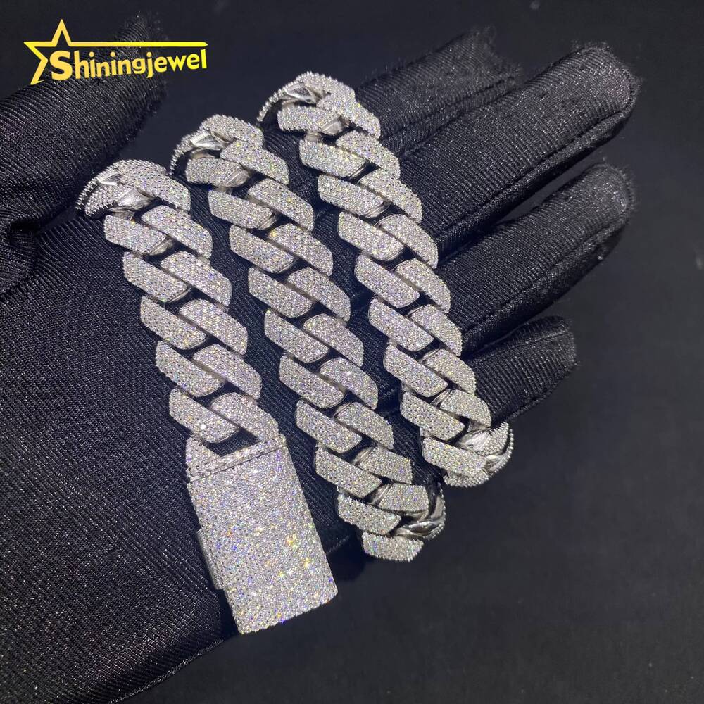 15mm 4Row Pass Diamond Tester Iced Out Fine Hip Hop Jewelry Necklace 925 Silver VVS D Moissanite Thick Cuban Link Chain Bracelet