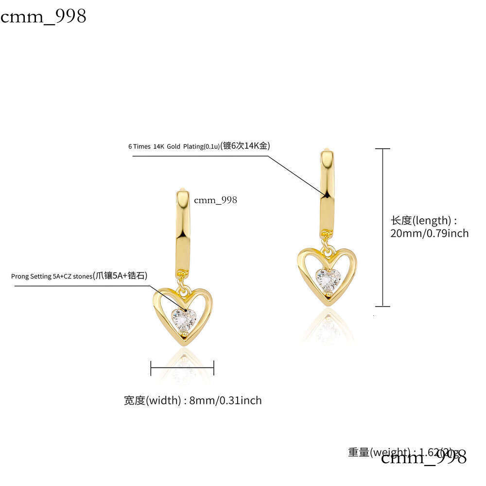 Niche High-End Heart-Shaped Sterling Silver Zircon Earrings Trendy Hoop Simple Ins Style Versatile Personality Temperament Ear Jewelry
