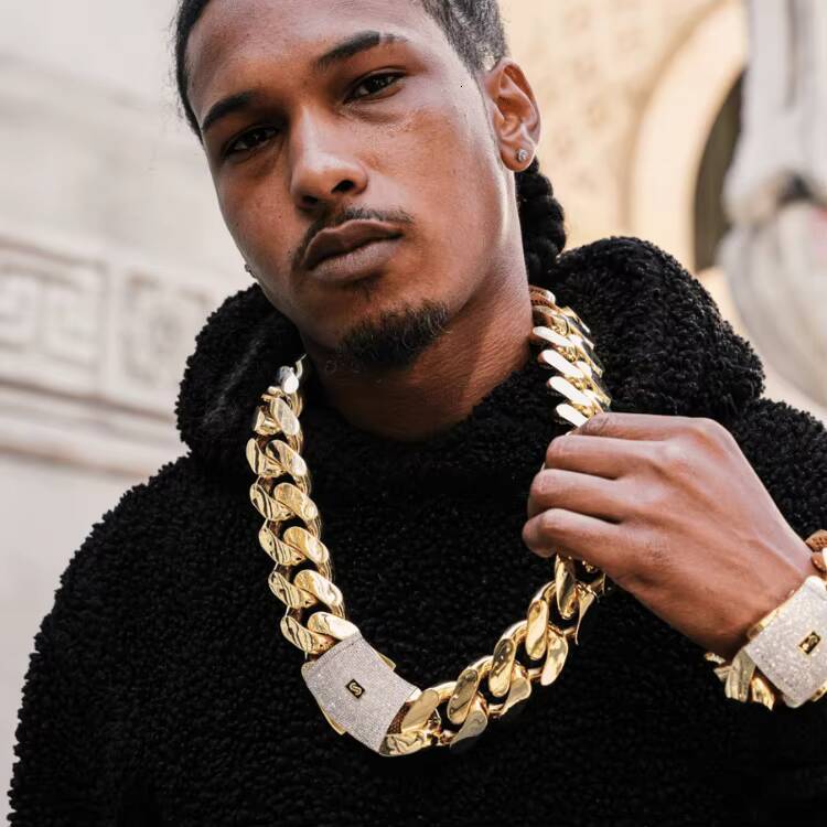 Hip Hop Jewelry 14K 18K Gold Plated Monaco Chain Classic Pav Lock Choker Big Thick Miami Cuban Link Chain Mens Necklace