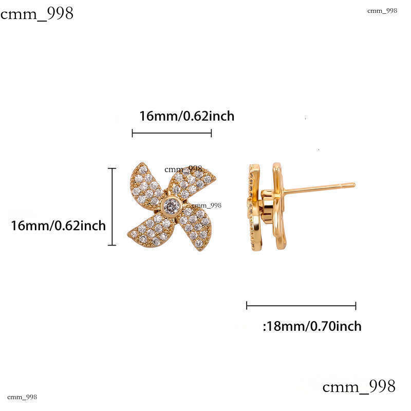 Sier Needle Inlaid Dia Rotating Windmill French Exquisite High-end Design Stud Earrings Elegant Ear Jewelry