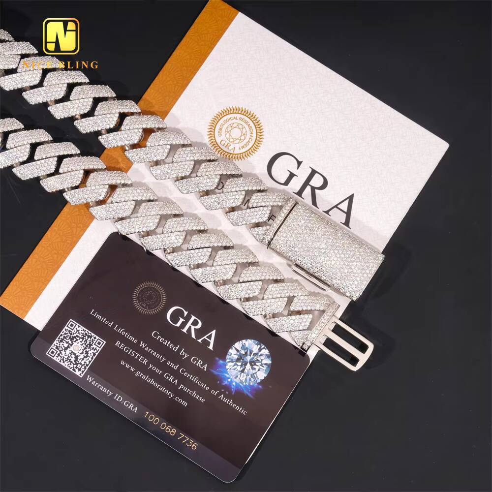 Factory Price Hip Hop Rock Cuban Chain 20mm 925 Sterling Silver Mens Gold Plated VVS Diamond Moissanite Cuban Chain