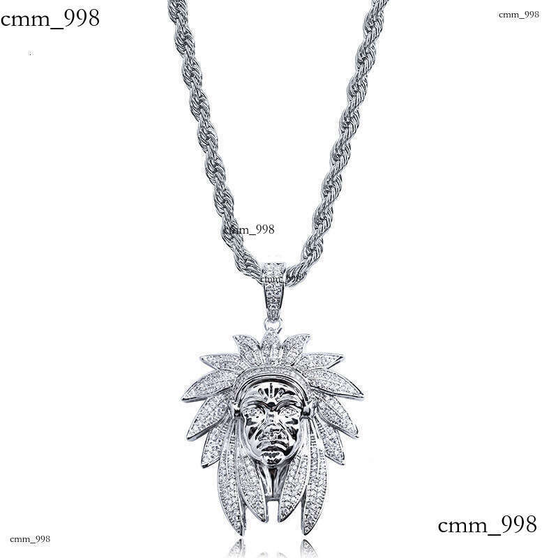 Hip Hop Indian Chief Head Pendant Micro Paved Moissanite chain Two-Tone Unisex Trendy Necklace Hot