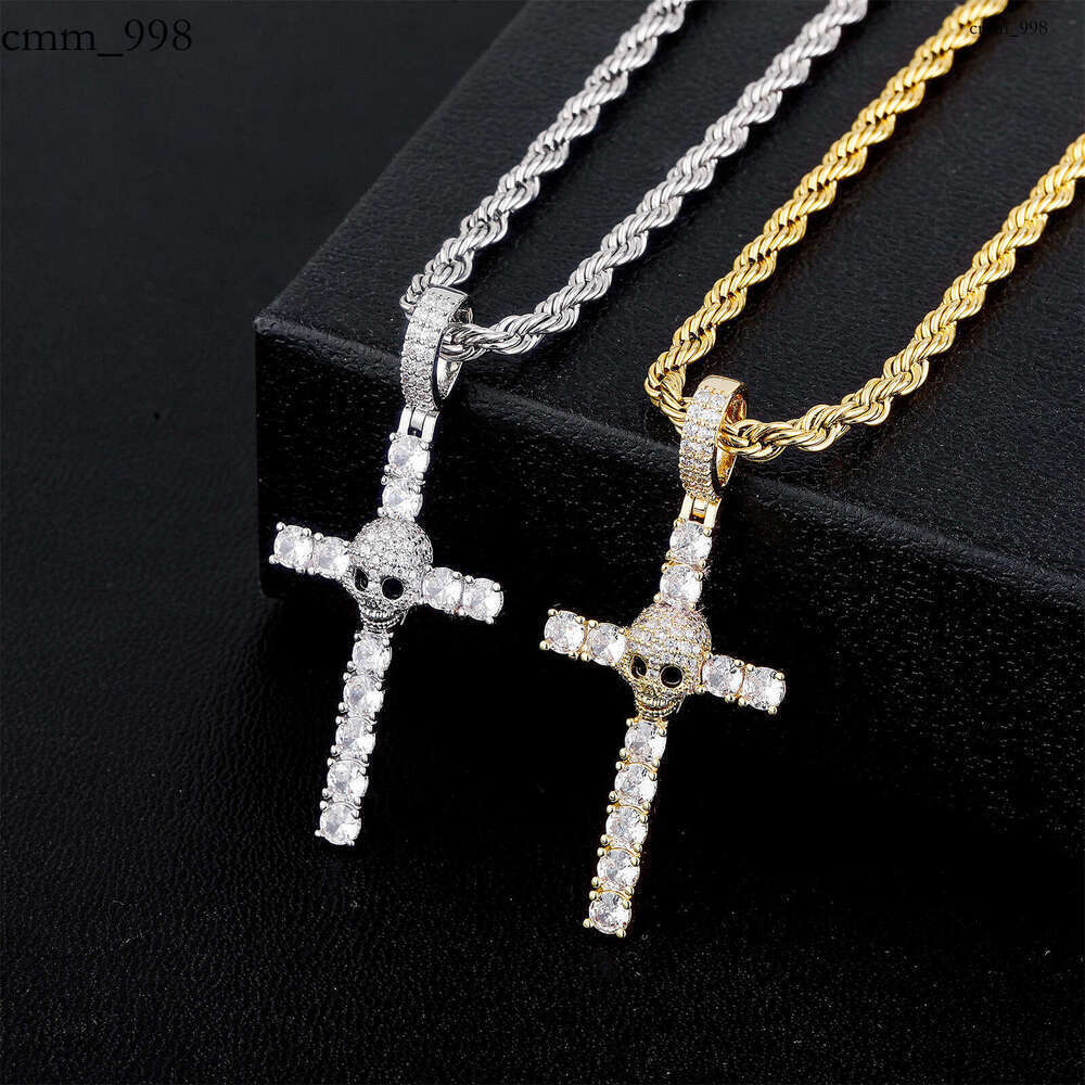 Hip-Hop Style New Full Dia Skull Cross Pendant for Men and Women Trendy Simple Necklace