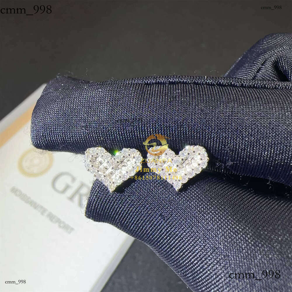 Wholesale Price Hip Hop Iced Out Style Jewelry Sier Vvs1 Moissanite Dia Heart Shape Stud Earrings Man Gift