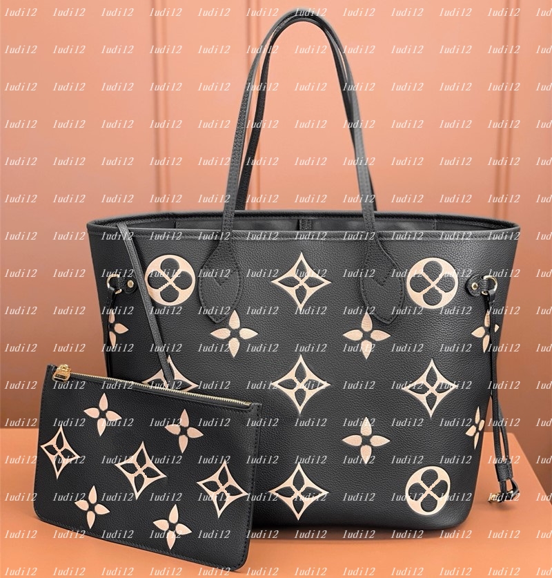 Real cowhide neverful bag Designer Bag shopping bag Womens crossbody shoulder bag leather mirror quality handbag Luxury bag 2PCs Tote litchi travel bag wallet