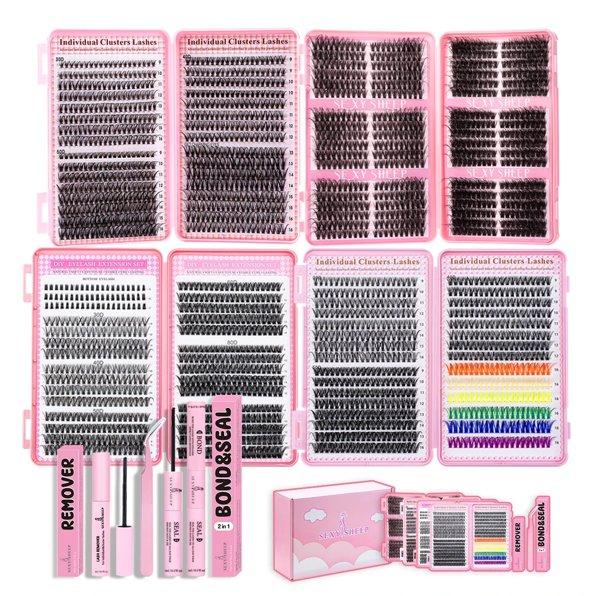 DIY Lashes Clusters Large Capacity Gift 4 Style Mixed Individual Eyelashes Kit Wispy Reusable DIY Eyelash Extensions with Tools 251010