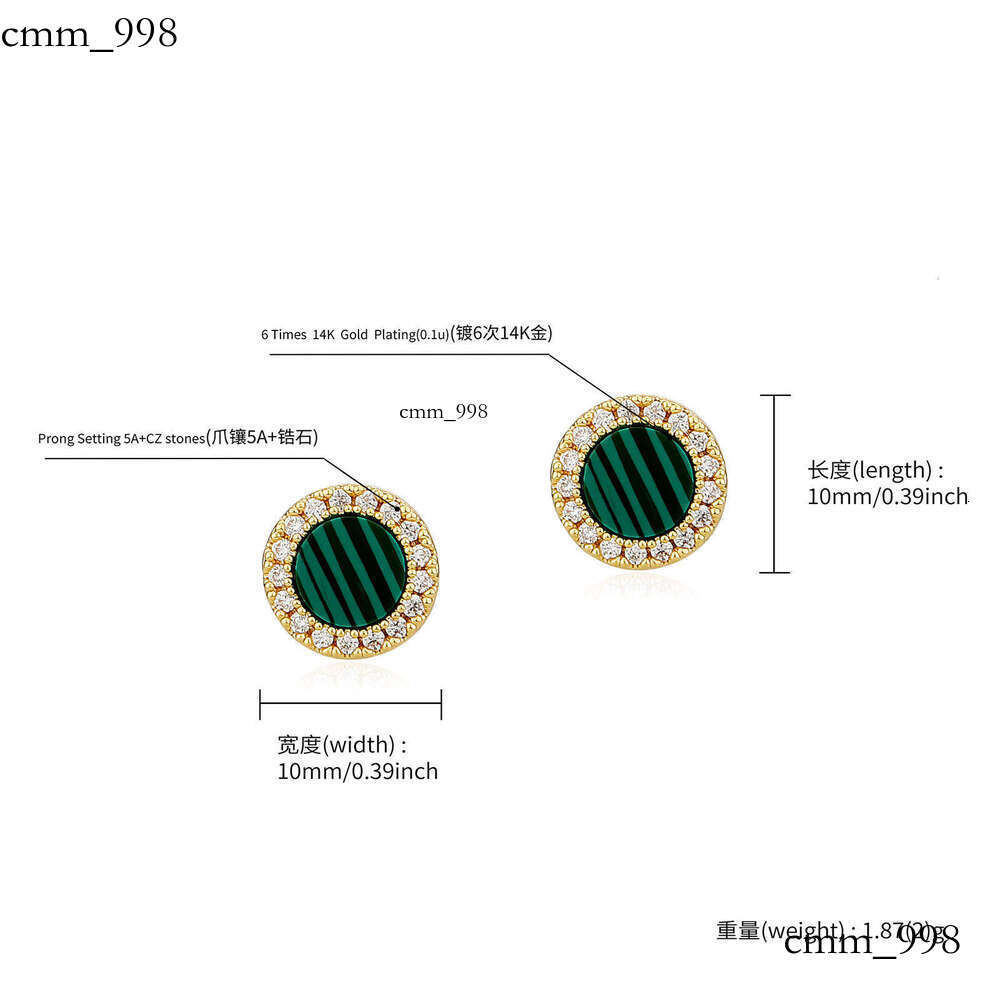New Simple Round Zircon for Women Hip-Hop Style Natural Stone Earrings Rap Ear Jewelry Ins