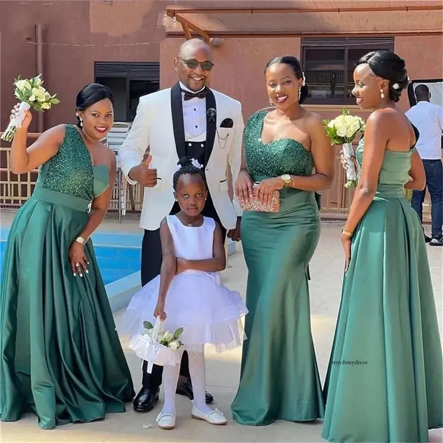 Hunter Bridesmaid Elegant One Shoulder African Girls Plus Size Maid of Honor Gowns Sequins Wedding Guest Party Zipper Back Dresses 2025