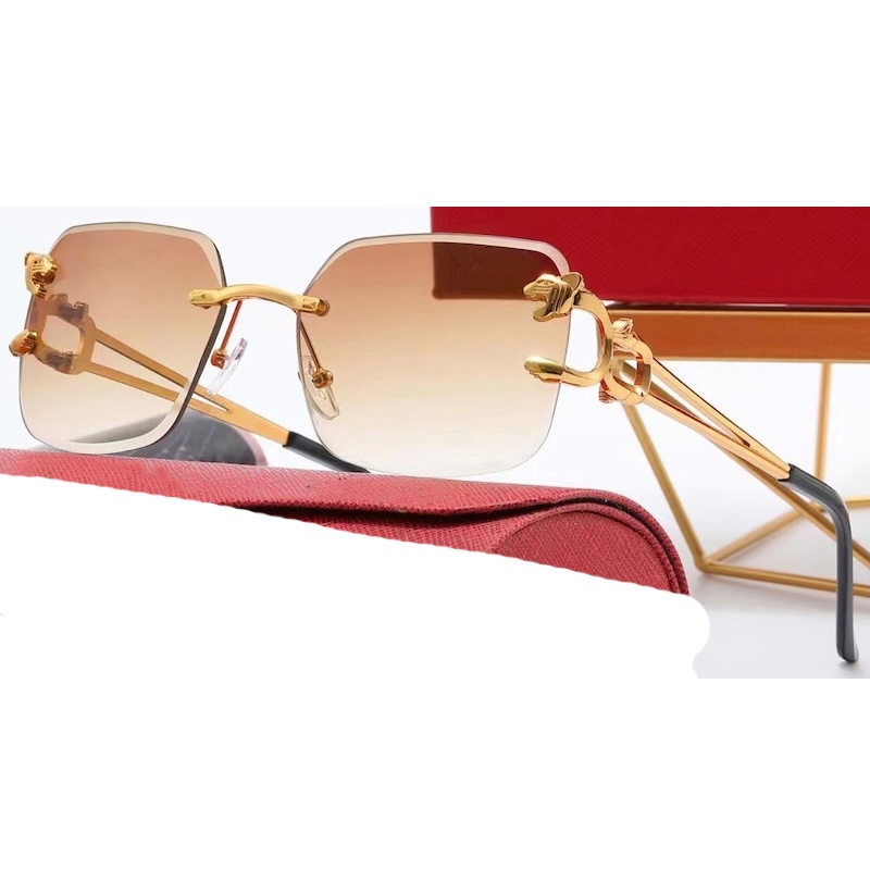 Square Rimless Luxury Sunglasses for Party & Street Style, UV Protection Fashion Eyewear Gold Frame Gradient Lenses Retro Trendy Chic UV400 Y2k Style 