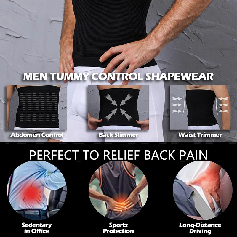 Mens Tummy Control Shapewear Compression Waist Cincher Slimming Body Shaper Belly Fat Girdle Stomach Band Back Support Belt 251010