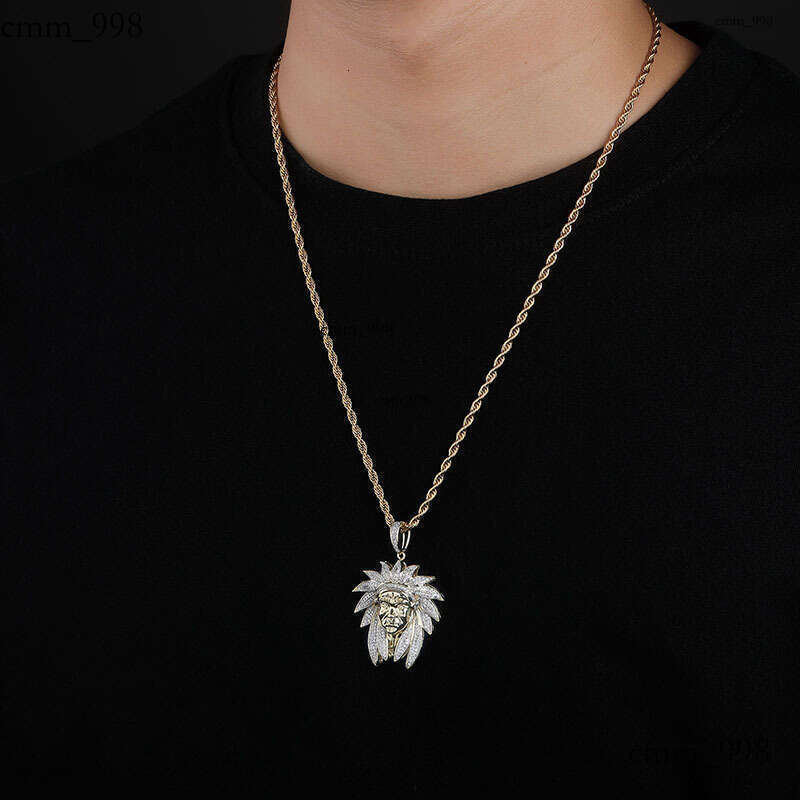 Hip Hop Indian Chief Head Pendant Micro Paved Moissanite chain Two-Tone Unisex Trendy Necklace Hot