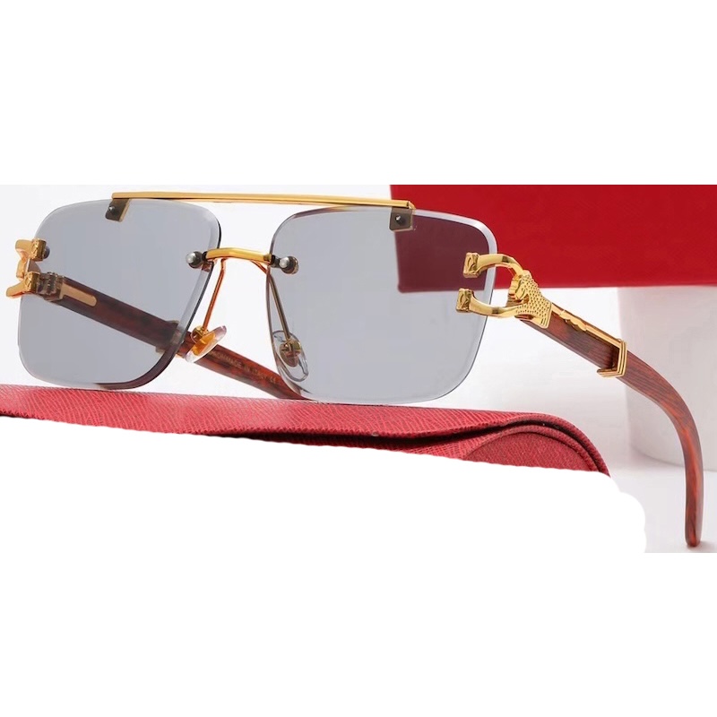 Square Rimless Sunglasses Men Retro Flat Top Double Bridges Metal Frame Men's Sunglasses Luxury Gold Lion Decoration Women Sun Glasses Eyewear