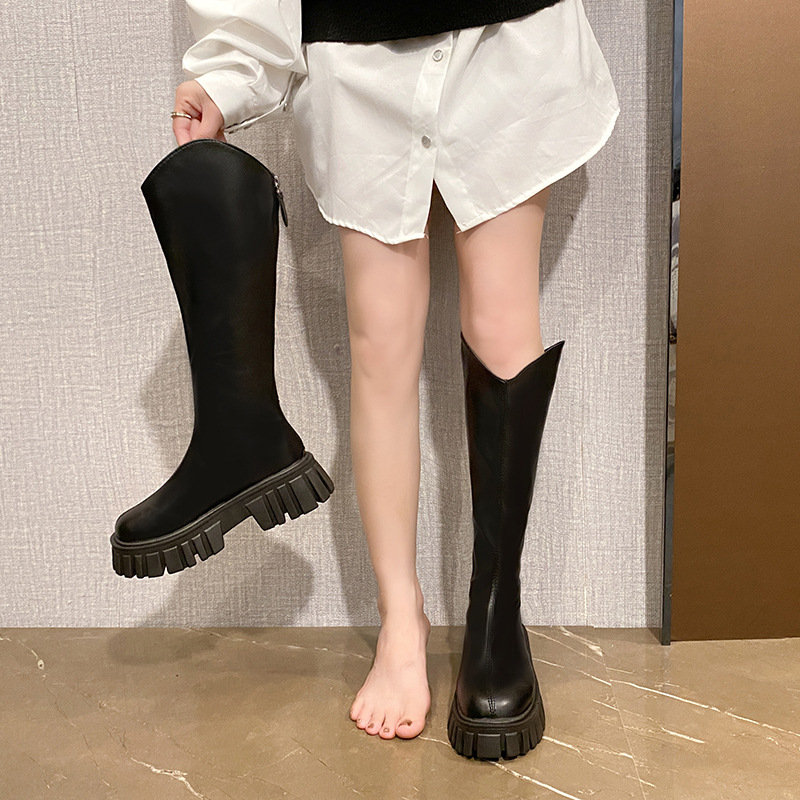 Free shipping designer Boots High quality fashionable thick heeled boots with high heels round headed knight high boots Charging