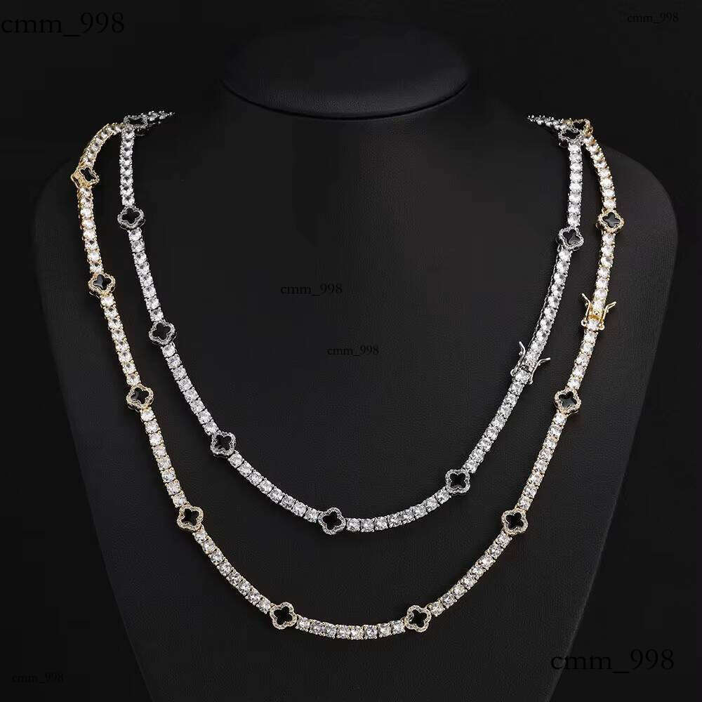 NUOYA Fashion Hiphop Jewelry Four-leaf Clover Tennis Choker Women White Gold Iced Out Cubic Zircon Chain Necklace