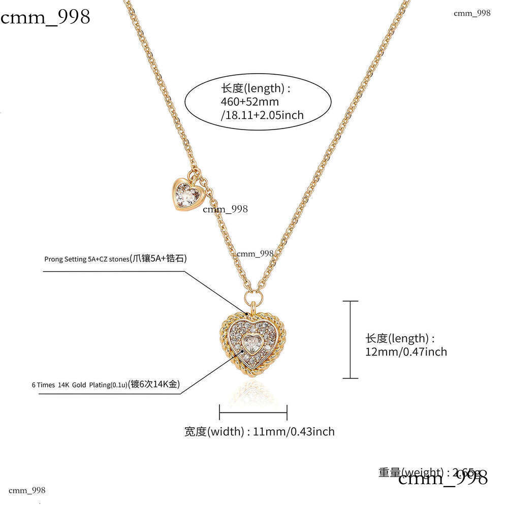 French Romantic Necklace Trendy High-end Niche Peach Heart Micro-inlaid Pendant Clavicle Chain Gold Jewelry