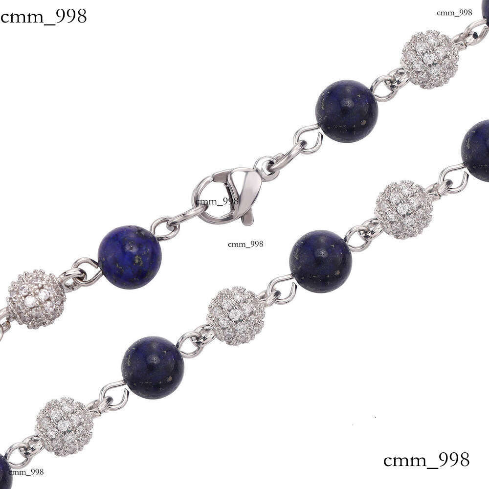 Jewelry 6-8mm Full Inlaid Sparkling Moissanite chain Clavicle Chain Hip-Hop Men and Women Lapis Lazuli Natural Stone Necklace