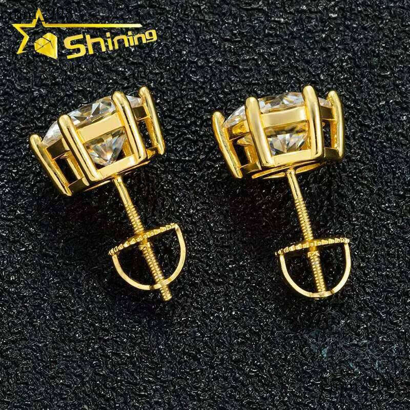 Classical 6 Prongs GRA Moissnaite Pass Dia Tester Sterling Sier Moissanite Screw Back Stud Earrings