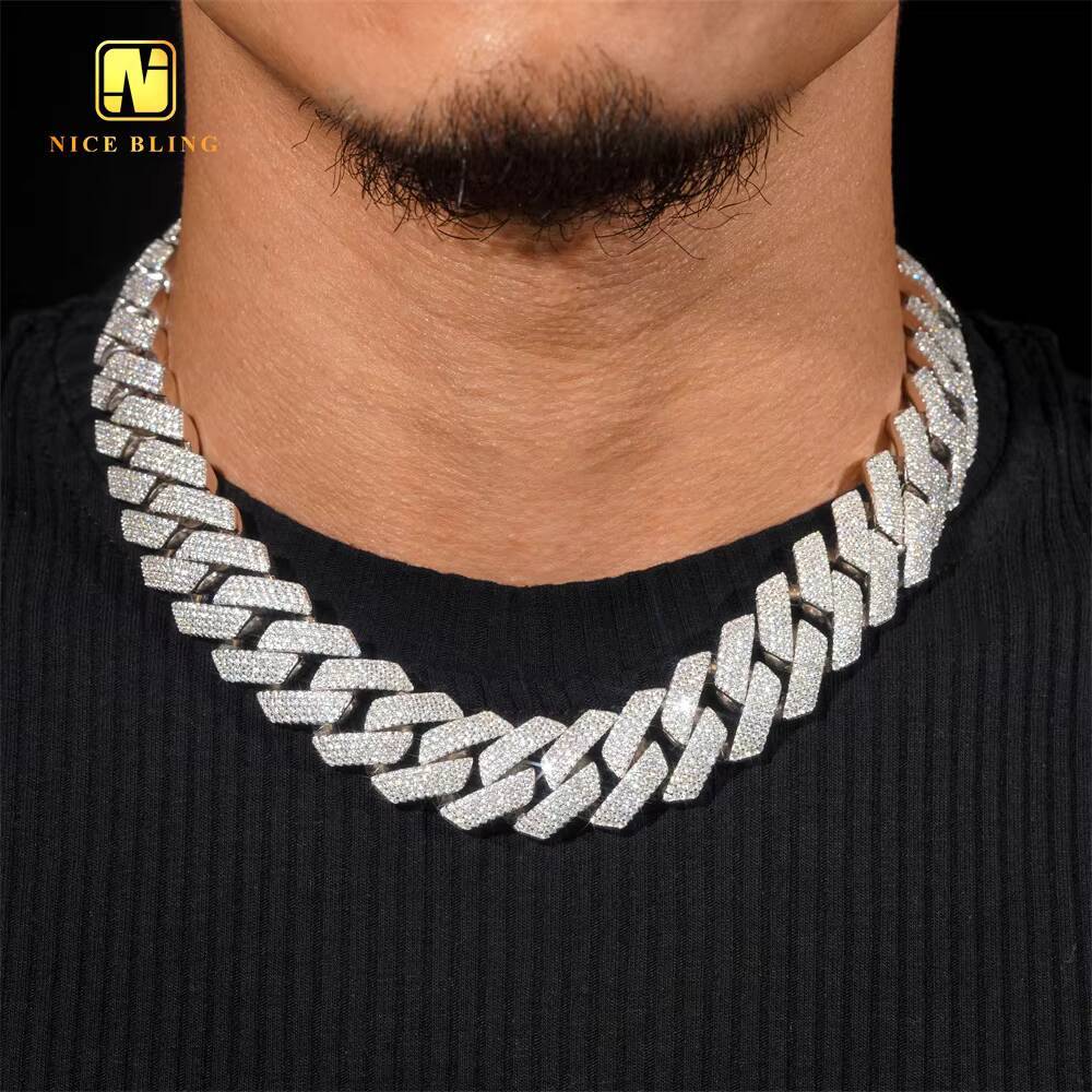 Factory Price Hip Hop Rock Cuban Chain 20mm 925 Sterling Silver Mens Gold Plated VVS Diamond Moissanite Cuban Chain