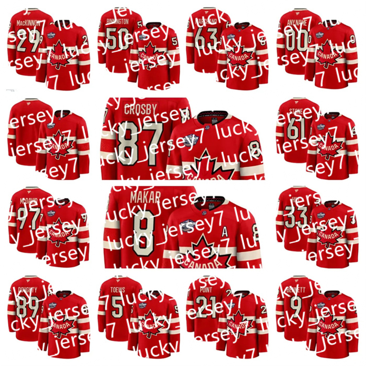 Men Women Youth Canada #16 Mitch Marner 97 Connor McDavid 21 Brayden Point 5 Devon Toews 87 Sidney Crosby 8 Cale Makar Custom Red 2025 4 Nations Face-Off Premium Jersey