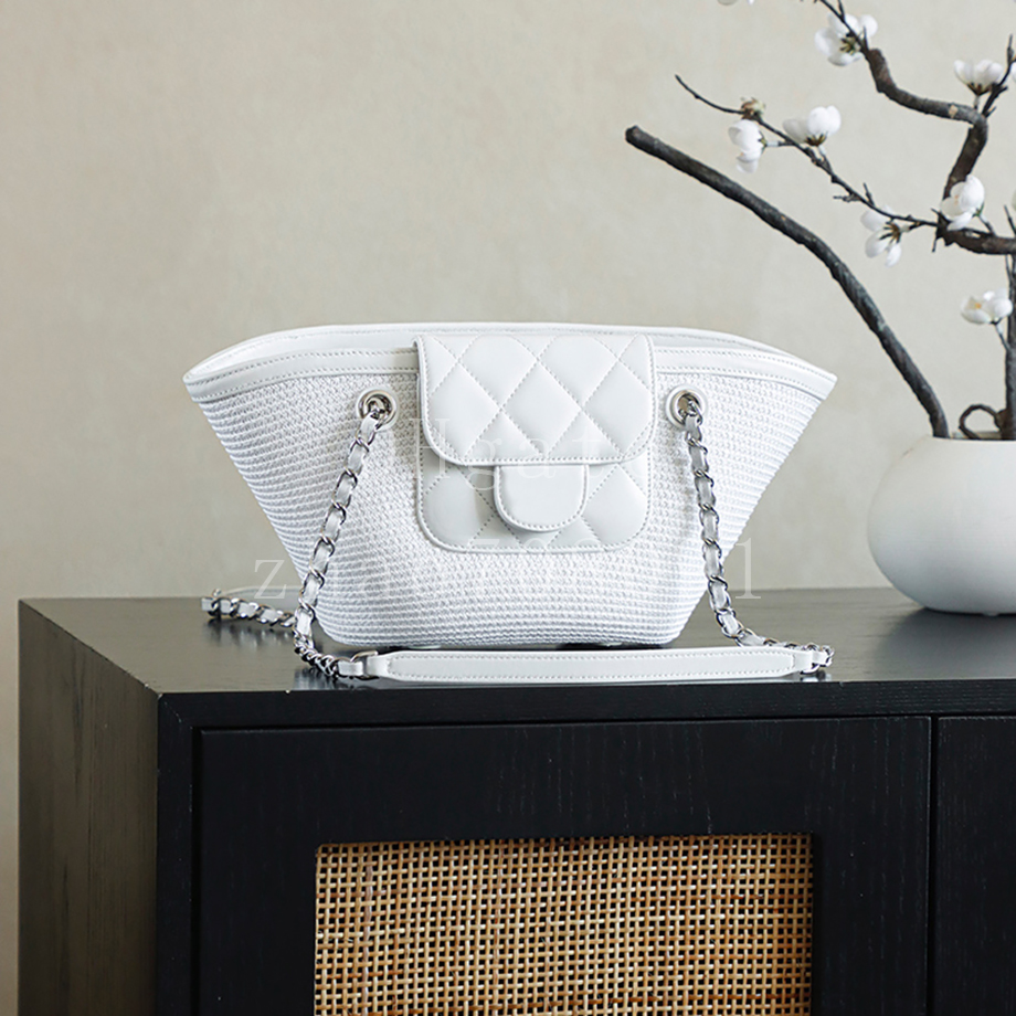 Designer Rattan weaving Shopping bag 36cm Raffia grass Genuine Leather Chain Bag Luxury Shoulder Bag Diamond quality With box C758