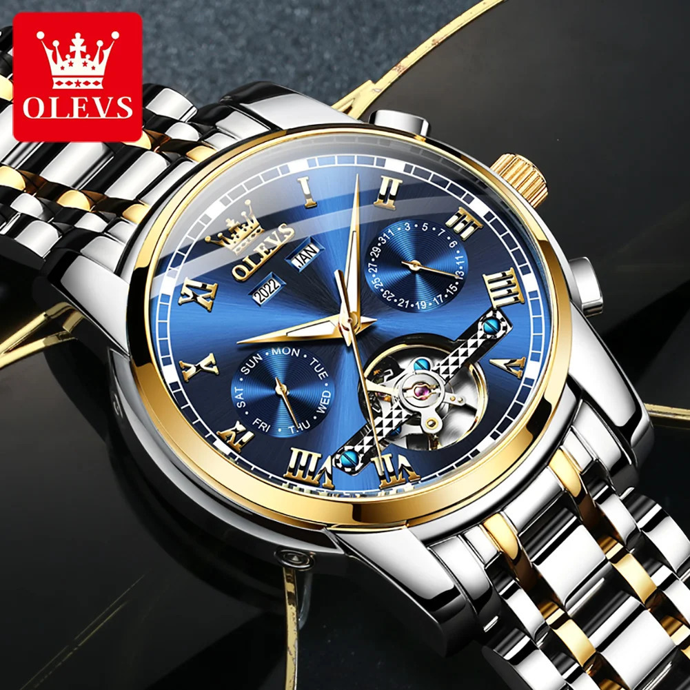 OLEVS 6607 Automatic Watch for Men Hollow Out Skeleton Mens Wristwatch Waterproof Watches Original Mechanical Hand Clock 251011