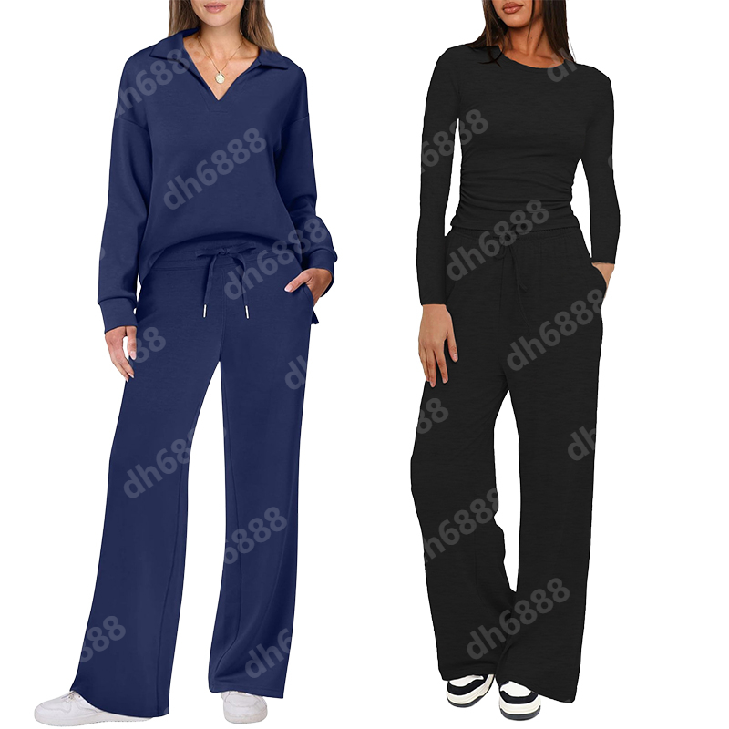 women clothes Yoga Two Piece set workout clothes women short sleevedtop high waist wide leg pants long sleeved sportswear