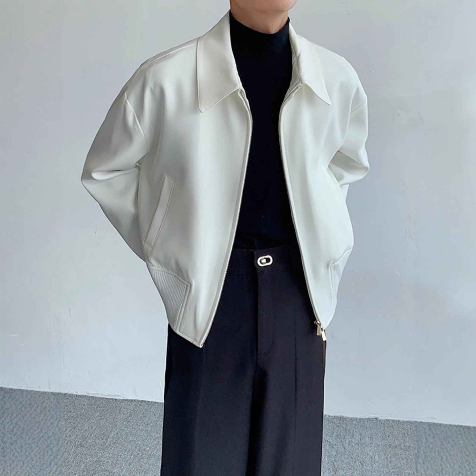 Jacket Men White Cleanfit Jacket For Men Trendy And High-end Feel Autumn Padded Shoulder Designer Jacket Executive Jacket Short Cardigan Zipper Baseball Jacket