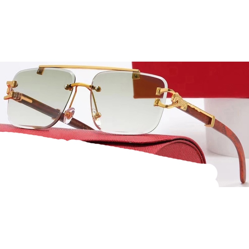 Square Rimless Sunglasses Men Retro Flat Top Double Bridges Metal Frame Men's Sunglasses Luxury Gold Lion Decoration Women Sun Glasses Eyewear