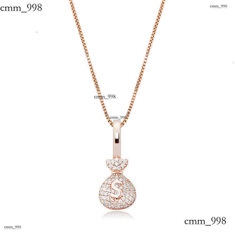 Sier Money Bag Small Pendant Full Moissanite chain Hip Hop Women's Necklace Simple Clavicle Chain Jewelry