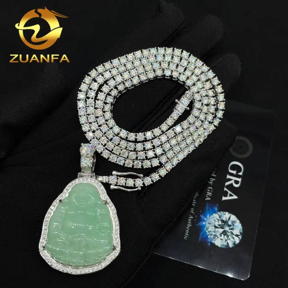 Pass Diamond Tester GRA Certified Hip Hop Jewelry 925 Sterling Silver Iced Out VVS Moissanite Jade Buddha Pendant